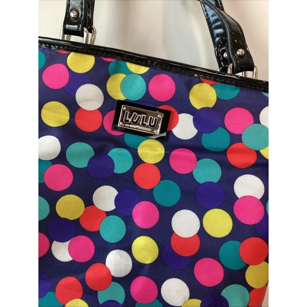 LULU By LULU GUINESS Purse Blue Pink Gray Polka Dot Satchel Shoulder Bag Patent